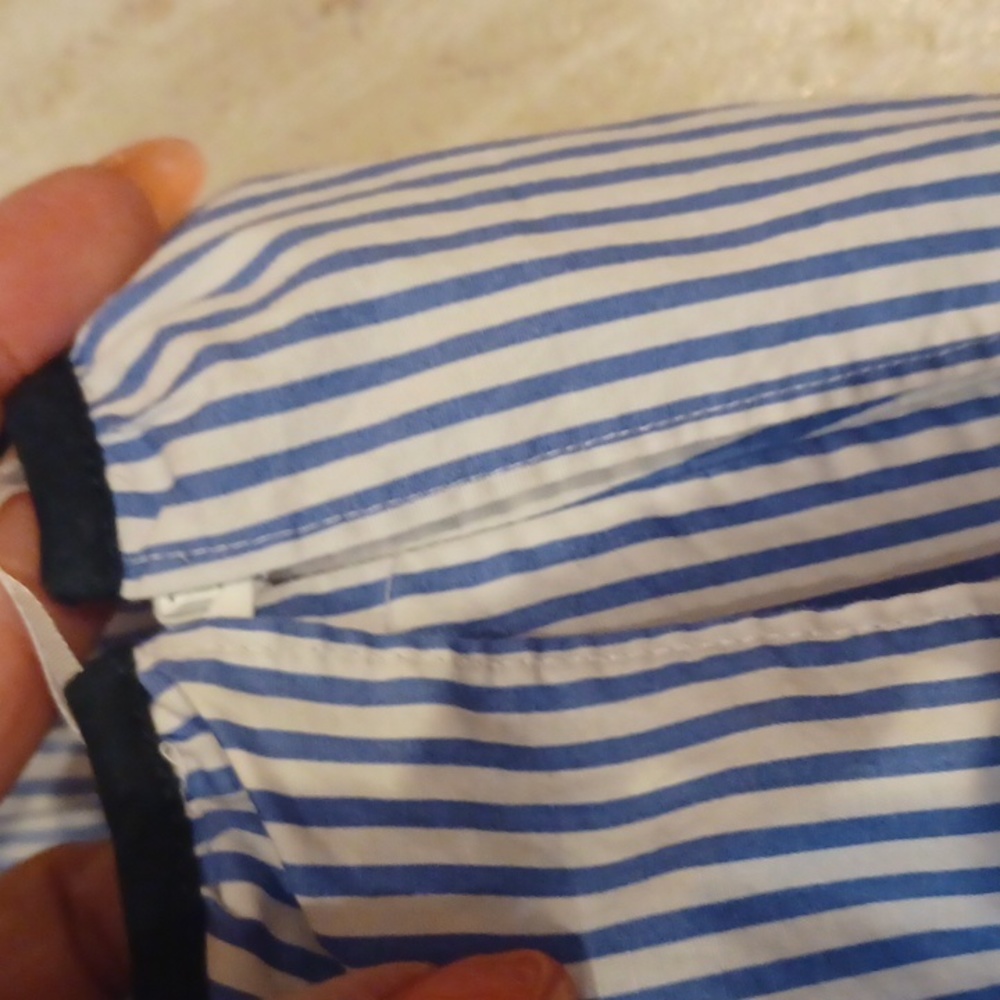 J. Crew Blue/White Striped One Shoulder Flounce Blouse - Picture 4 of 7